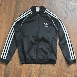 Adidas Black and White Sweatshirt with Iconic Stripes Youth SMALL